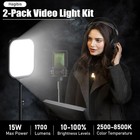 2pk Led Video Studio Light 15w Photography Lighting Kit 2500-8500k Dimmable  New