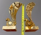 Mcm Sculpture Stone Hand Carved Bird Earthtone Pair Regency Deco Decor Large Vtg