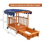 Wooden Retractable Sandbox With Cover   Built-in Wheels Kids Outdoor Playhouse