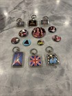 Lot Of 13 Vintage Rock And Roll Lapel Pins   Key Rings Def Leppard Motley Crue  