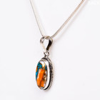 Handmade Orange Blue Turquoise Gemstonependant Necklace In 925 Sterling Silver -