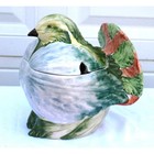 Vintage Vietri Italy Majolica Lettuce Leaf Bird Soup Tureen   Lid Cabbageware