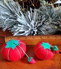 2 Vintage Red Tomato Strawberry Pin Cushions