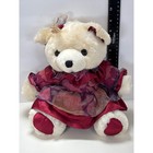 Vintage Dan Dee Teddy Bear Burgundy Floral Dress Plush Collectors Choice 10in