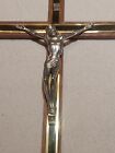 Vintage 12  Brass  Wood   Silver-tone Metal Wall Crucifix Cross Jesus