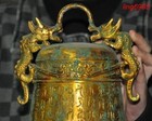 Ancient Chinese Bronze Ware Gilt Temple Loong Statue Bell Chung Chimes Clock