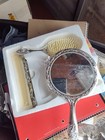 Vintage Silver Plated Three Piece Dresser   Vanity Set Comb  Mirror  Brush