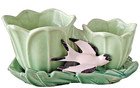 Vintage Mccoy Pottery Green Double Tulip White Swallow  Flower Pot Planter 1949