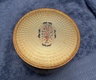 Vintage Mid Century Ribbed Glass Vanity Powder Jar Raised Tulips With Brass Lid
