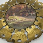 Vintage Butterfly Brass Frame Horse Hunting Scene Wall Hanging England 6  Round
