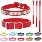 Bling Rhinestone Dog Pet Cat Puppy Pu Leather Collar Crystal Diamonds Size S M