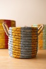 Set Of 3 Seagrass Baskets With Hand-painted Multi-colored Stripes Home Decor