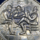 Vintage Brass English Wall Plaque - Embossed - Three Men Scene Made In England