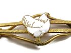 White Chicken Enamel Tie Clip Clasp Vintage Great Design Nice Quality