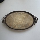 Antique French Victorian Bow Motif Gilt Brass Vanity Tray With Needlepoint Lace