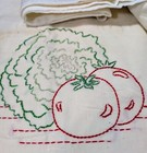 Vintage 3pc Large Flour Feed Sack Kitchen Hand Towel Embroidered Fruit Veggies
