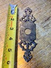 Vintage Single Escutcheon Door Knob Plate Small Solid Brass Scrolled Nice Patina