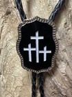 3 Crosses Cross Silver Lariat Bolo Tie Western Cowgirl Cowboy Southwest Black Wh