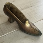 Antique vintage Victorian Brass High Heeled Shoe Pin Cushion Read