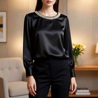 Loose Casual Women Office Lady Tops Spring Long Sleeve Satin Blouse Shirts