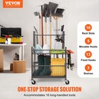 Vevor Garden Tool Storage Rack With Wheels Garage Organizer 16 Slots With Hooks