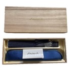 Maisendo Kyoto Japanese Folding Hand Fan Sensu Navy Silk Lace Bamboo Lacquer