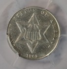 1862 3 Cent Silver  Pcgs Au58
