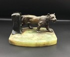 Antique Austria Signed Bronze Lion Match Holder On Marble Base   6 7 7 Pounds 