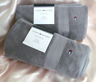 2x Tommy Hilfiger Modern American Gray Soft Cotton Bath Towels 30x54 Logo