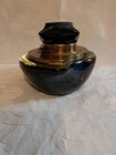 Antique Multi Color Glass And Brass Inkwell 