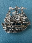 Antique 800 Silver Pirate Ship Filigree Style Brooch  Rare Piece Of Art 