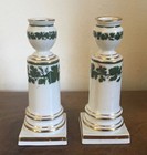 Pair Antique German Meissen Porcelain Candlesticks Green Napoleon Ivy Empire