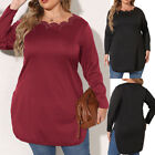 Women Tops Neckline Blouse Round Neck T-shirt Solid Color Plus-size Daily Wear