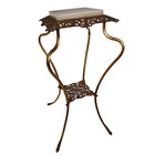 Vintage Ornate Brass   Cast Iron Marble Top Plant Stand Side Table Pedestal