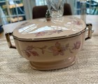 Vtg Limoges Peach Blo Ware Covered Vegetable Serving Bowl Silver Moon Art Deco