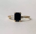 925 Sterling Silver Black Onyx Ring Women   s Engagement Ring Emerald Cut Solitair