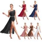 Womens lyrical Dance Costume Glittery  Asymmetrical Shoulder Ballet Dancewears