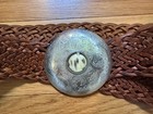 Vintage Woven Leather Belt Silver Medallion Buckle Boho Western 30-36