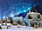 7x5ft Christmas Backdrop Rustic Village Night View Forest Trees Snowing Shining