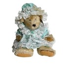 Bearington Collection Chaucer Teddy Bear Plush Mint Green Lace Dress Bonnet