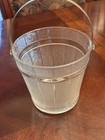 Vintage Mid Century Clear Glass Barrel Ice Bucket Hammered Handle