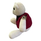 Handmade Crochet Bear 11    Stuffed Animal Red Vest Button Jointed 1998 Mom Gift