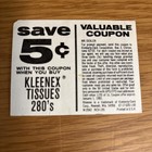 Vintage 1982 Kleenex Tissues 280   s 5 Cent Coupon Kimberly Clark