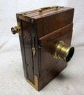 Rare Antique 6x8 Wood Bellows Camera W  Brass Rapid Aplanat Lens  Emil Wunsche 