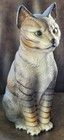 Vintage Ceramic Tabby Cat Figurine 11  Gray Striped Green Eyes Taiwan 24932 Mcm