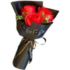Red 3 Heads Artificial Rose Bouquet Soap Flower Petals Valentine Day Gifts For 
