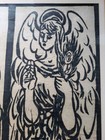  Framed Black   White Woodblock  Artwork Unsigned Nun Angel Read