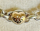 Vintage Two Tone 14k   Sterling Silver Hammered Heart Bracelet Rolo Large 8 5 