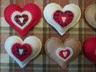 Primitive Set Of 6 Christmas Hearts W plaids And Big And Little Hearts