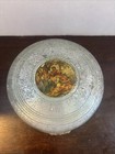Vintage Round Aluminum Metal Vanity Victorian Couple Powder Puff Music Box